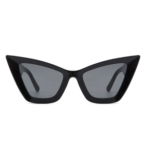 Oversized angular cat-eye thick plastic frame sunglasses in classic black with black smoke lens