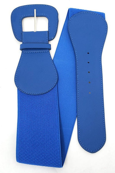 royal blue elastic waist belt with matching faux leather buckle