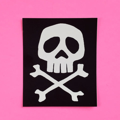 A black and white rectangular vinyl sticker of the classic Captain Harlock skull and crossbones 