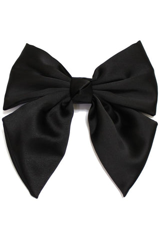 bow hair clip made of 3 1/4” wide black satiny ribbon