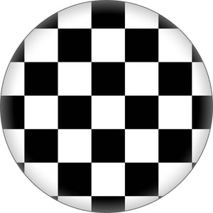 1” round checkered black and white pinback button 