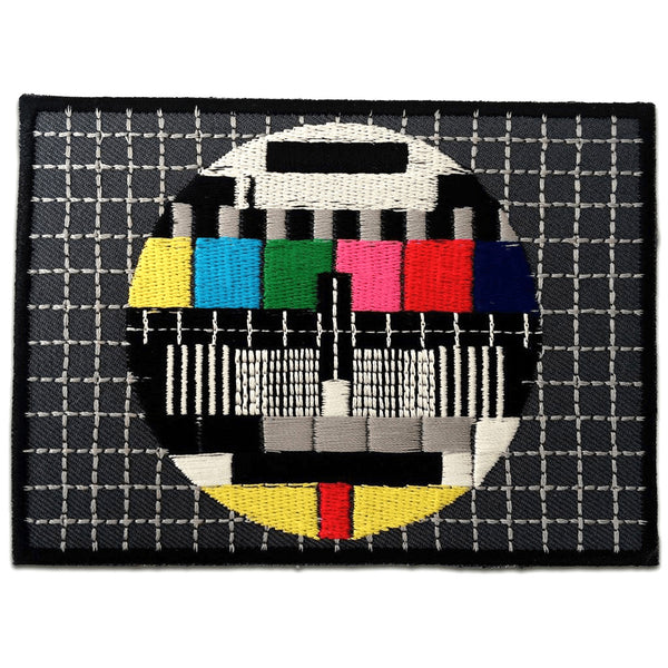 Rectangular embroidered patch of a tv test card pattern