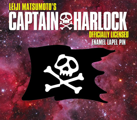 Black enameled metal pin of tattered flag of Captain Harlock