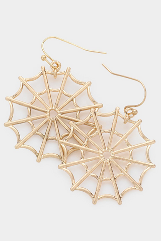 Gold metal spiderweb dangle earrings