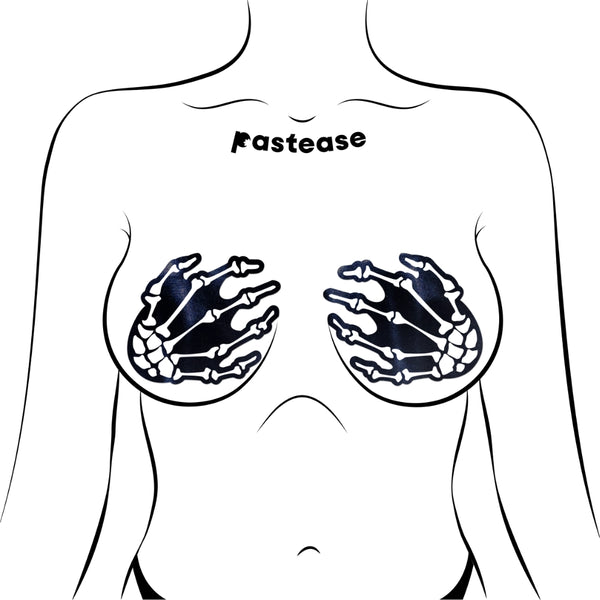 An illustrated mock-up of the pasties being worn to show coverage and size