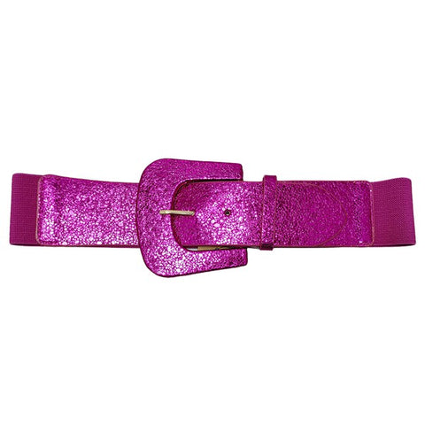 Fuchsia metallic faux leather with cracked effect elastic belt with self buckle