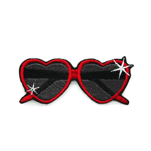 Embroidered red heart-shaped sunglasses patch