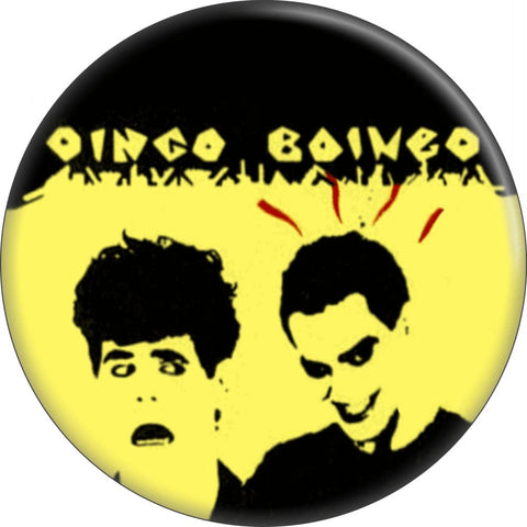 1 1/4” round pinback yellow, red, and black Oingo Boingo portrait button