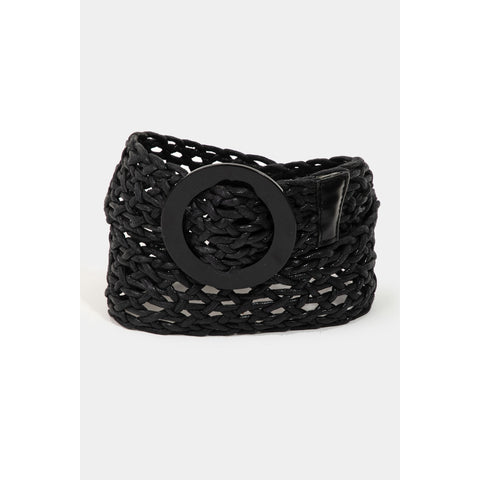 Black braided cord belt with matching round acetate buckle