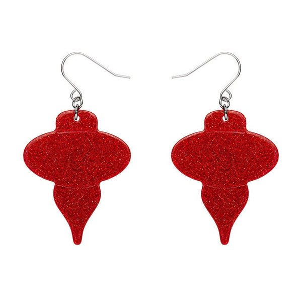 pair Essentials Collection classic holiday bauble ornament shaped dangle earrings in sparkly glitter red 100% Acrylic resin