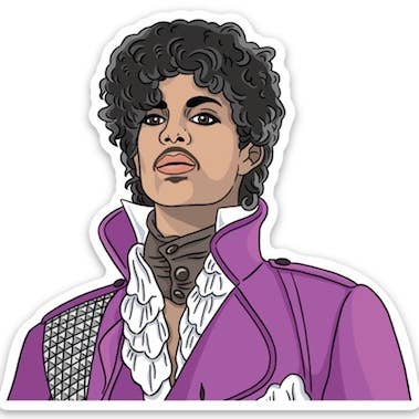Full color die cut vinyl sticker of Prince from the Purple Rain era