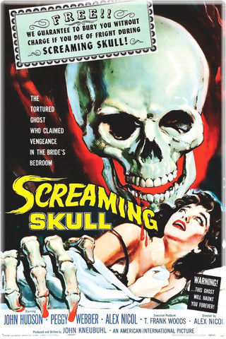 2” x 3” rectangular magnet with color illustrated poster for 1958 Screaming Skull movie