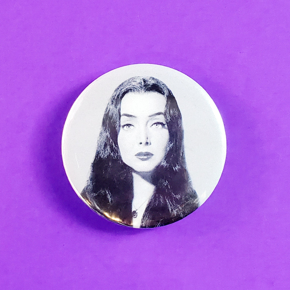 Morticia Addams 2 1/4” Button Naked City Clothing