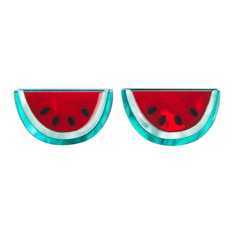 pair Frida Kahlo Collection “Viva La Vida Watermelons” watermelon slice layered resin post earrings