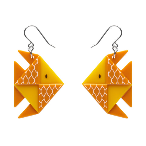 Origami Collection "The Memorable Goldfish" layered resin dangle earrings