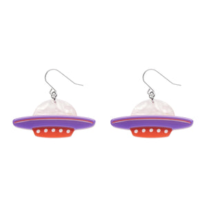 Mission to the Moon Collection "Beam Me Up” layered resin flying saucer dangle earrings