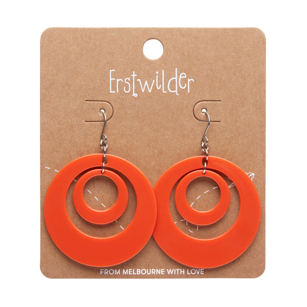 Mission to the Moon Collection double drop hoop dangle earrings in orange 100% Acrylic resin