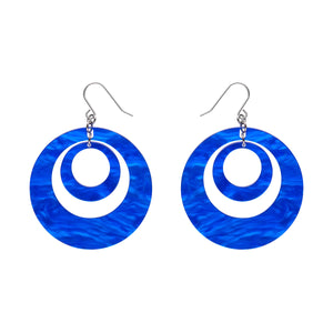 Mission to the Moon Collection double drop hoop dangle earrings in rich royal blue ripple texture 100% Acrylic resin