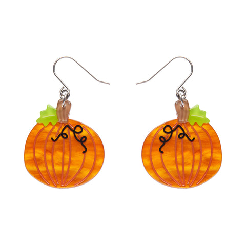 pair "Midnight Magic Pumpkin" layered resin dangle earrings