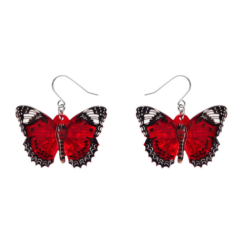 pair Jocelyn Proust Collaboration Collection "Wings Laced in Red" layered resin butterfly dangle earrings