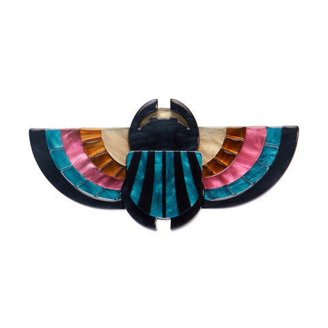 Untamed Elegance Collection "Regal Intrigue" Art Deco inspired layered resin scarab beetle brooch