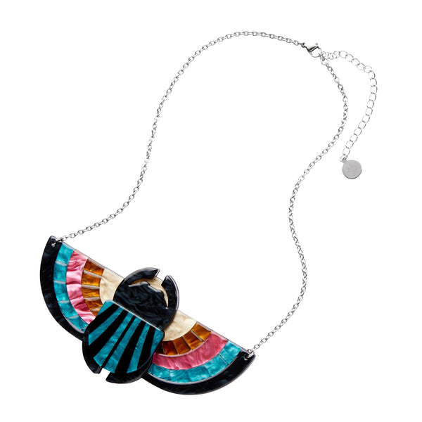 Untamed Elegance Collection "Regal Intrigue" Art Deco inspired layered resin scarab beetle statement necklace