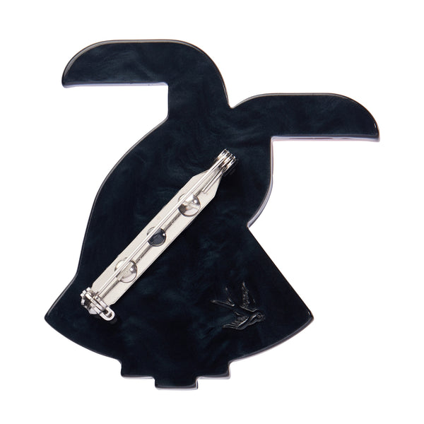 Untamed Elegance Collection "Toucan Tango" Art Deco inspired layered resin brooch, showing solid black back view