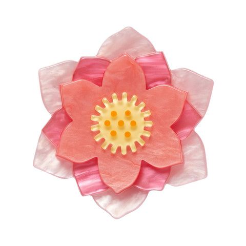 "Lotus Rising" pink flower layered resin brooch