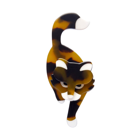 "Meandering Monday" layered resin calico cat brooch