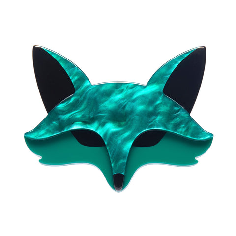 "Fatoush the Fennec Fox" layered resin teal blue fox head brooch