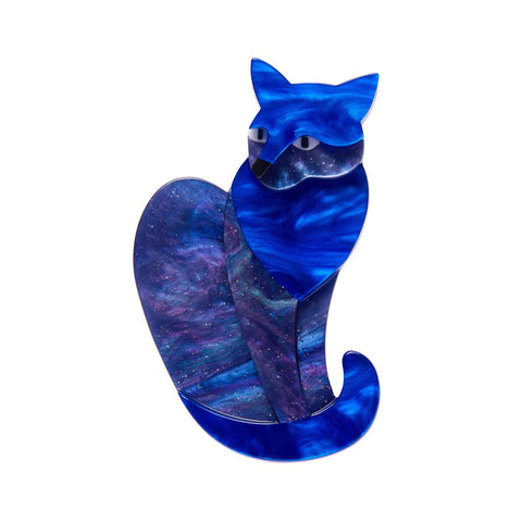 "Claudette" blue layered resin sitting cat brooch