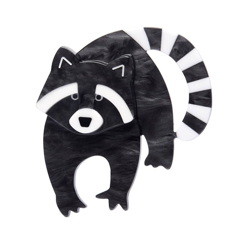 "Randy Raccoon" marbled black and solid white layered resin brooch