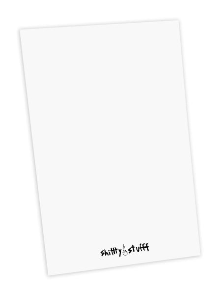 Blank back of the card featuring the Shittty Stuff logo at the bottom of the card