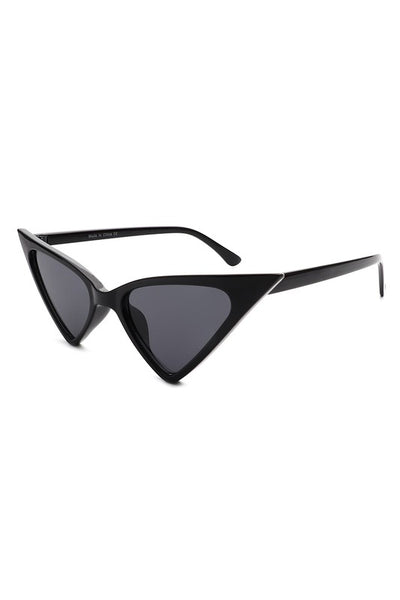 shiny black plastic frame extreme triangle shape sunglasses with dark smoke lens