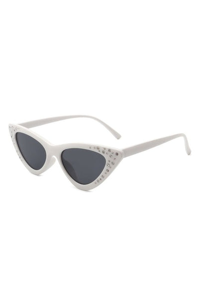 white cat eye sunglasses embellished with sparkly rhinestones