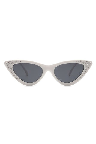 white cat eye sunglasses embellished with sparkly rhinestones