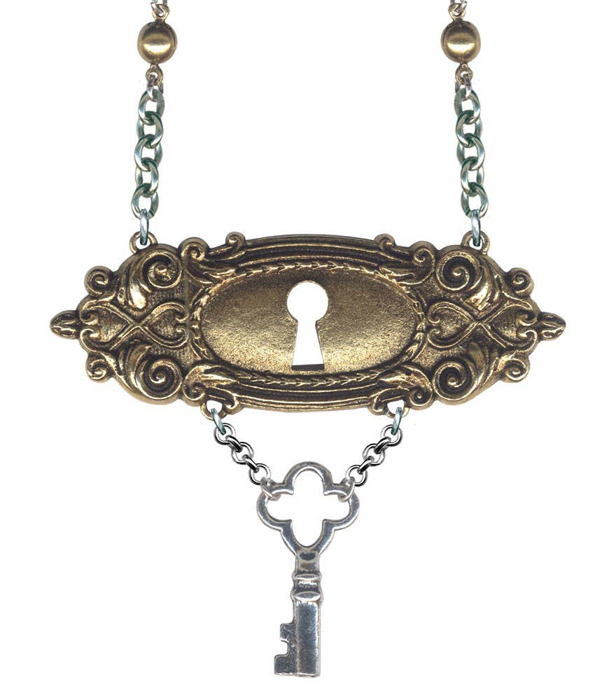 Key and Keyhole Necklace Silver Victorian Key Necklace 