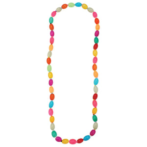 A long single strand necklace of neon colored glass beads resembling jellybeans