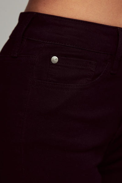 high waist black stretch denim 5 pocket skinny leg jeans, showing close up pocket detail
