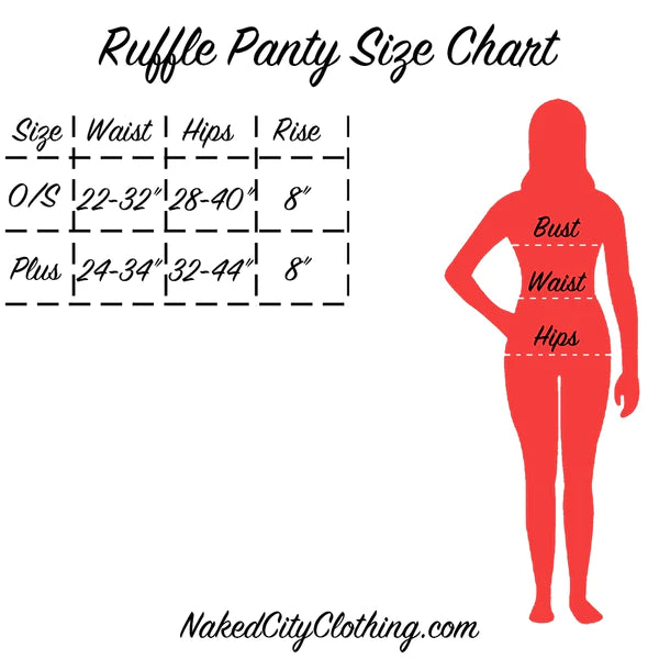 "Ruffle Panty Size Chart" info graphic