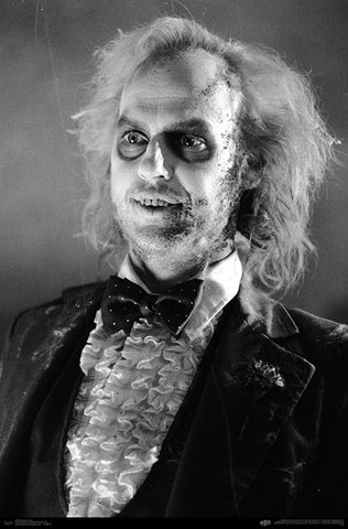 Black & white 22" x 34" poster close-up portrait of Michael Keaton in makeup for his title role in the 1988 Tim Burton classic Beetlejuice