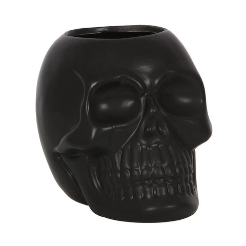 Black satin finish ceramic Skull Hold-All container