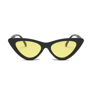 Modern cat eye sunglasses with black frame and yellow lens