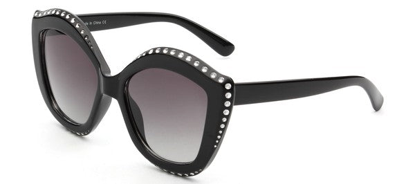 black plastic frame embellished sunglasses with gradient smoke lens