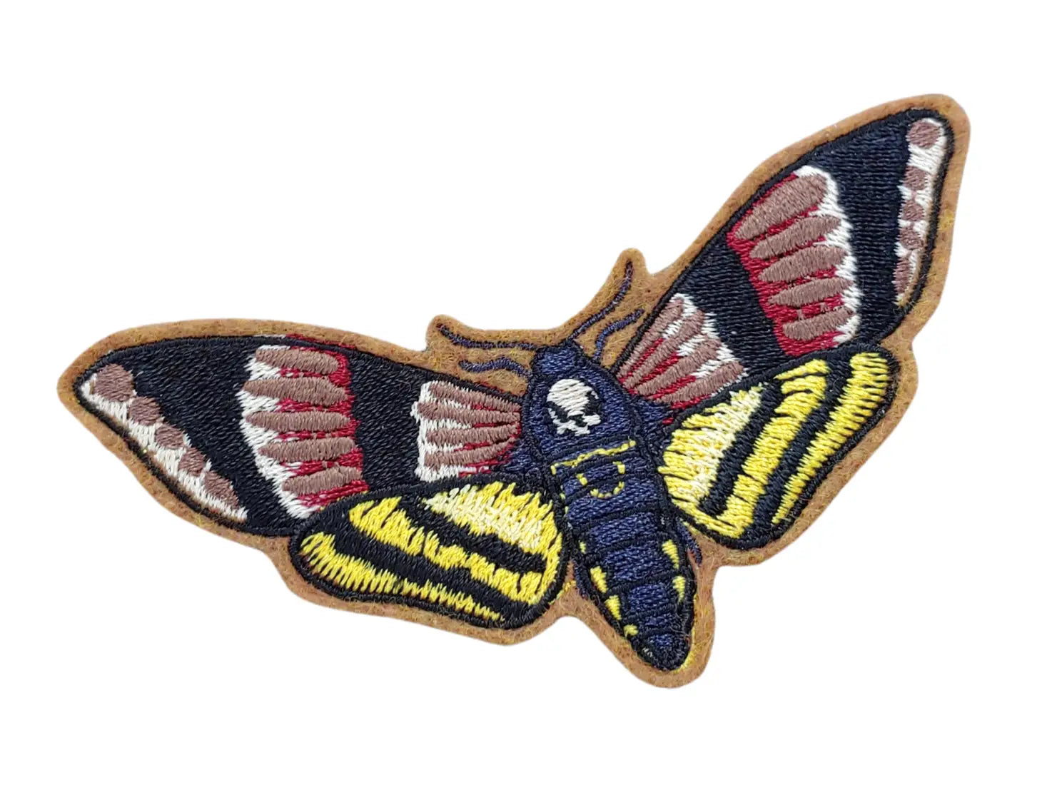 Death’s Head Moth embroidered patch on brown felt