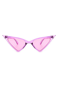 Shiny translucent pink plastic frame extreme triangle shape sunglasses with bright pink lenses