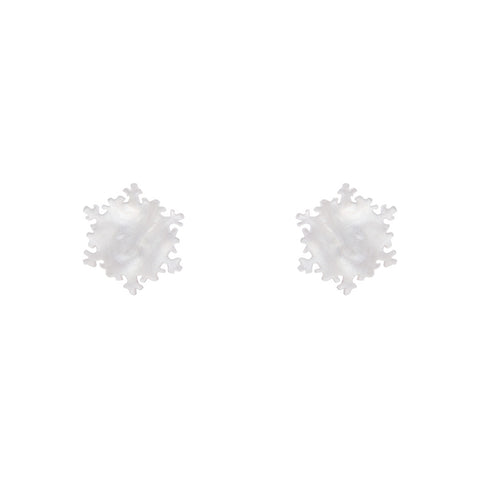 pair snowflake shaped post earrings in bright white ripple texture 100% Acrylic resin