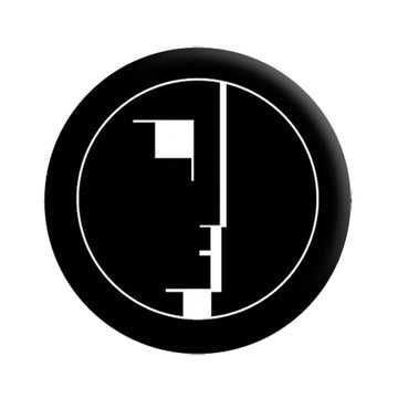 Black & white Bauhaus logo 1.25" round metal pinback button 