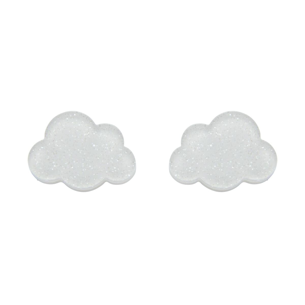 pair 7/8" cloud shaped post earrings in glittery white 100% acrylic resin