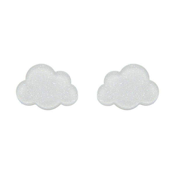 pair 7/8" cloud shaped post earrings in glittery white 100% acrylic resin